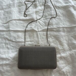 Silver Crosshatch Convertible Chain Box Clutch Bag